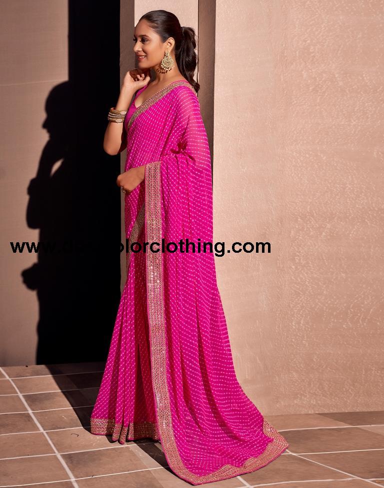 Pink Georgette Embroidery Saree