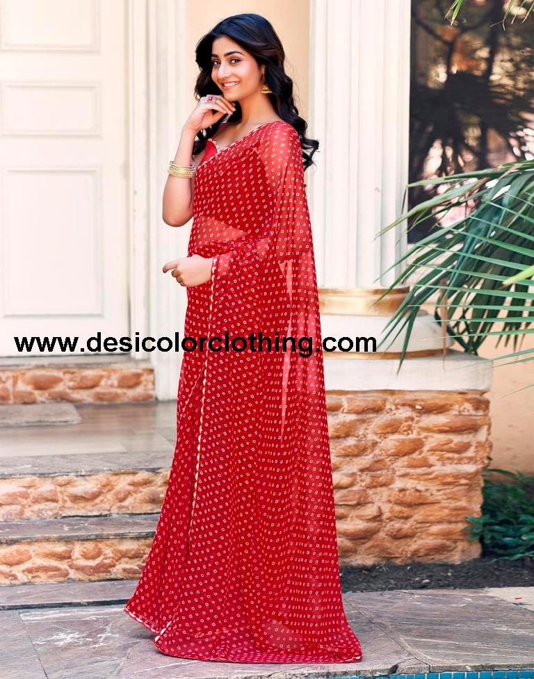 Red Georgette Printed Saree