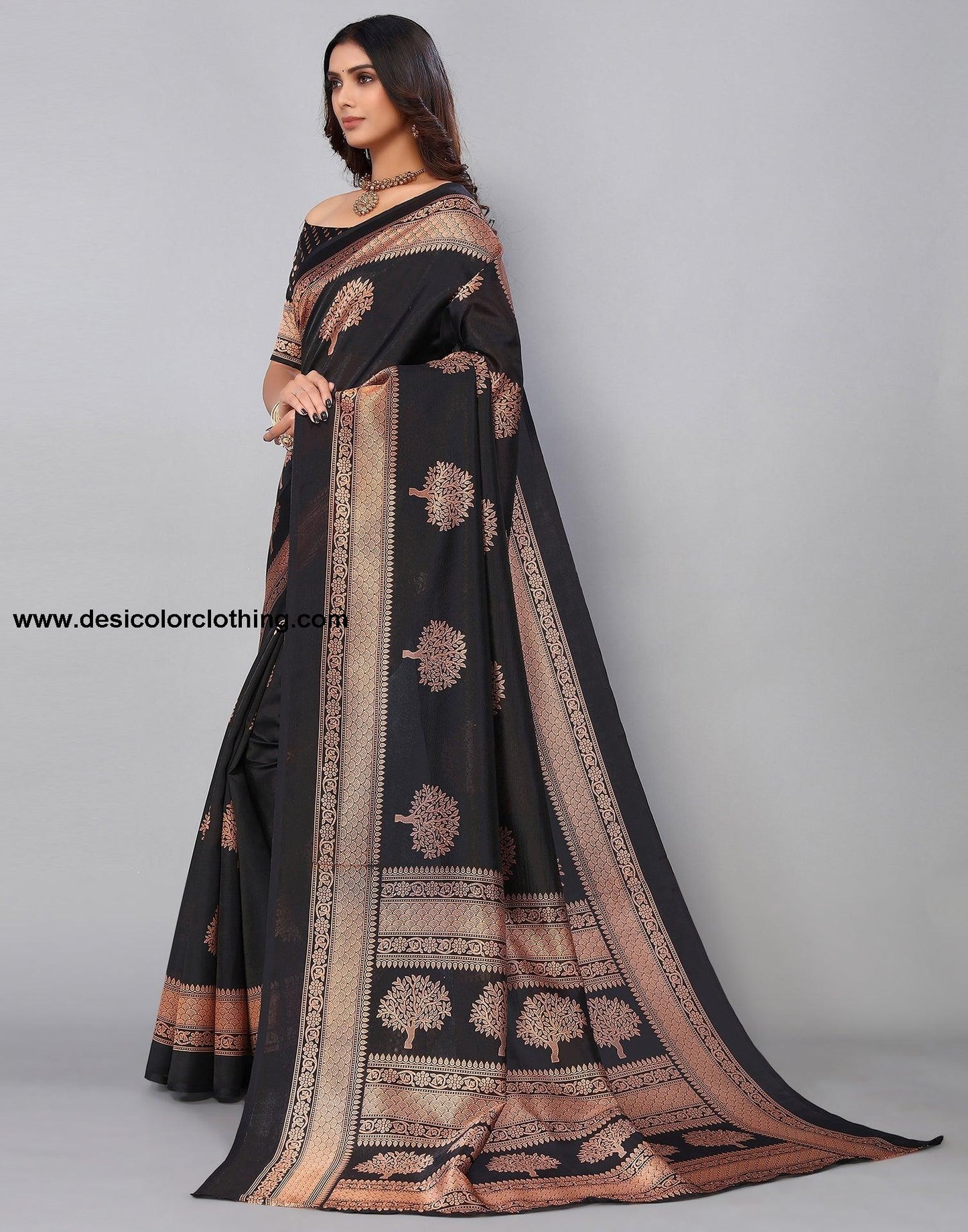 Black Silk Printed Saree
