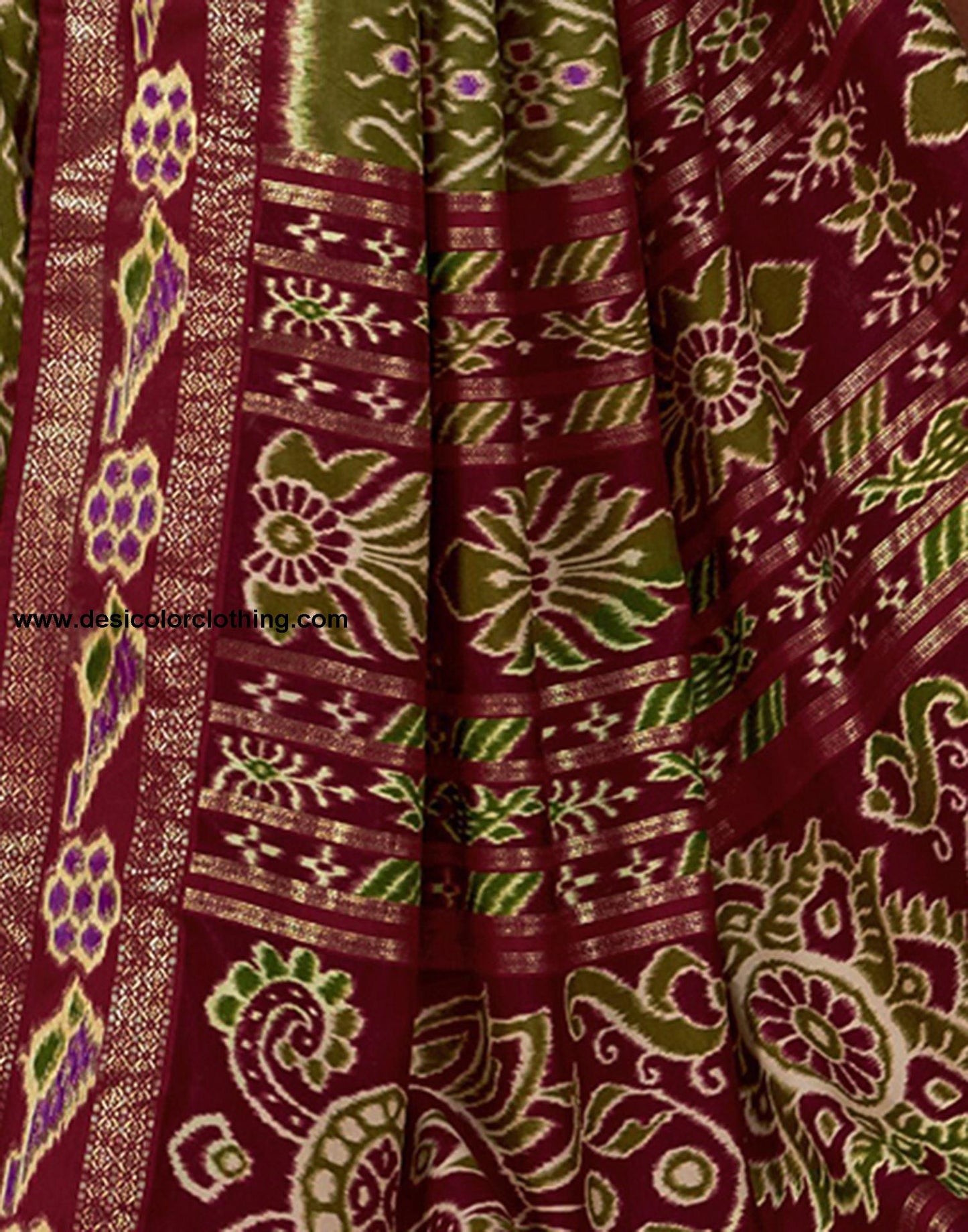 Olive Green Printed Silk Saree