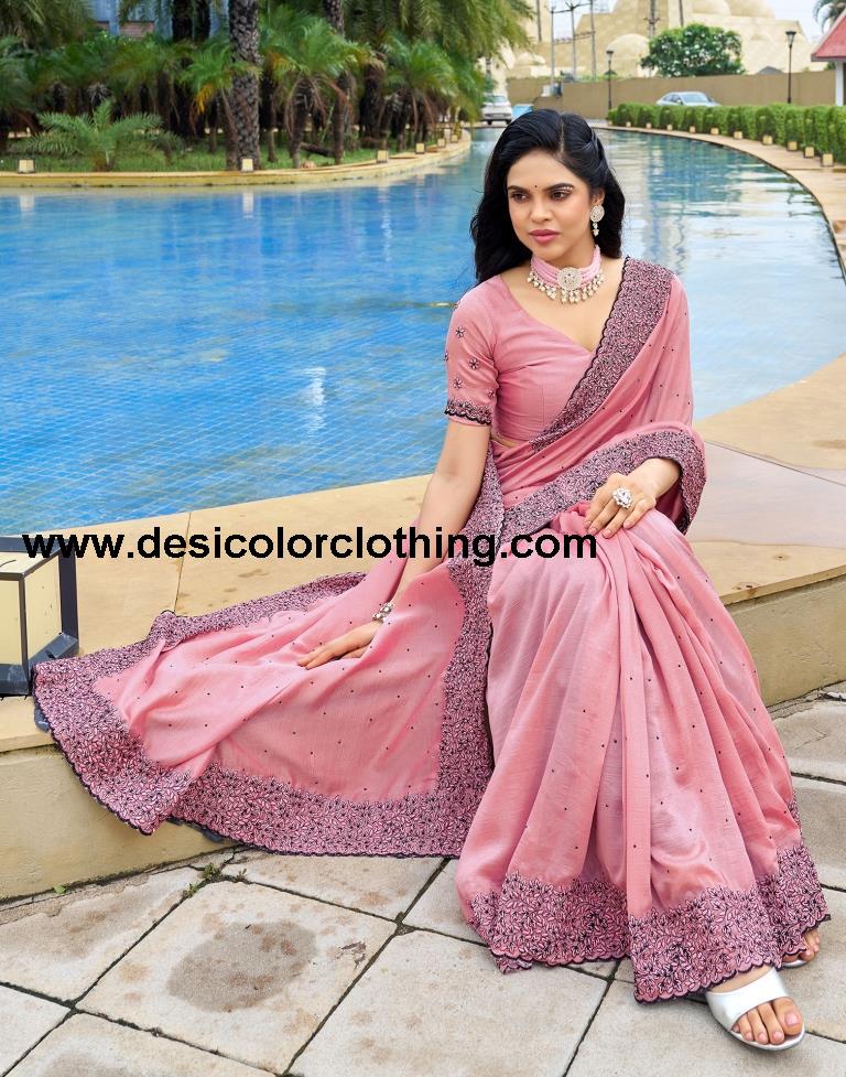 Light Pink Plain Silk Saree