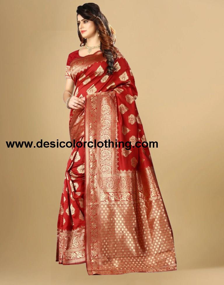 Red Jacquard Banarasi Silk Saree