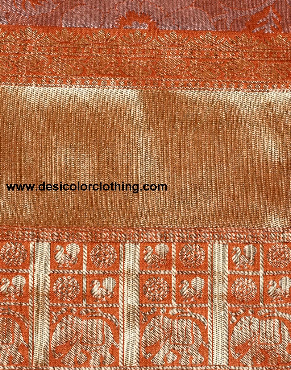 Rust Orange Banarasi Silk Saree