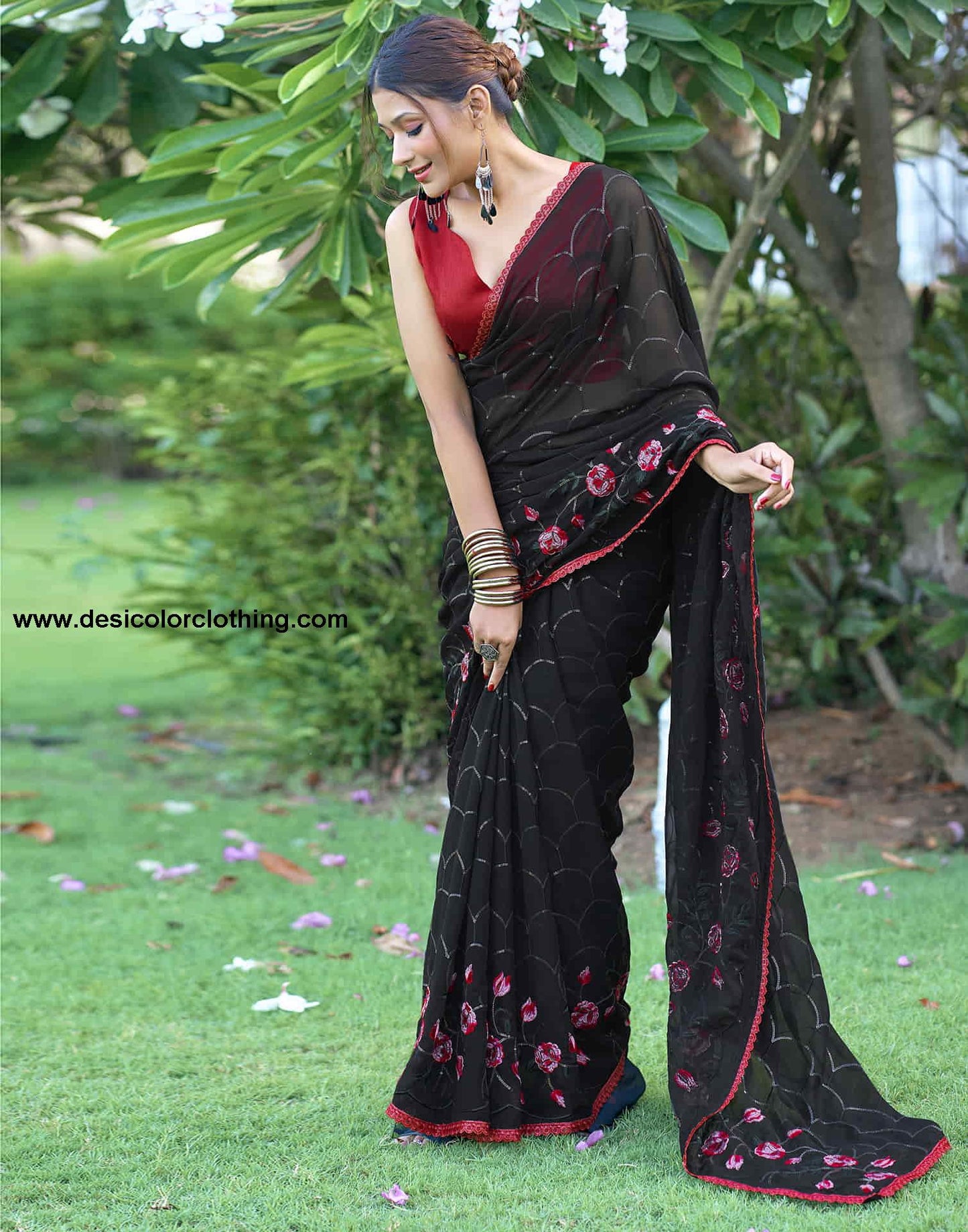 Black Georgette Sequence Embroidery Saree
