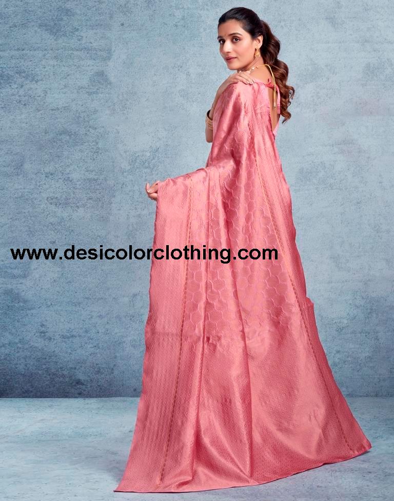 Pink Silk Plain Saree