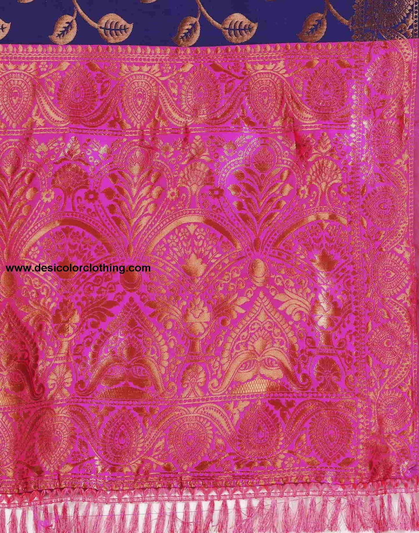 Blue And Pink Banarasi Silk Woven Saree With Tassels