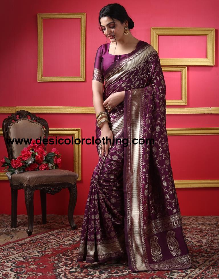 Dark Maroon Silk Plain Saree