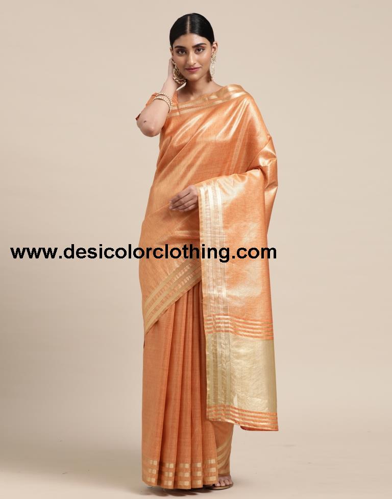 Orange And Golden Silk Saree