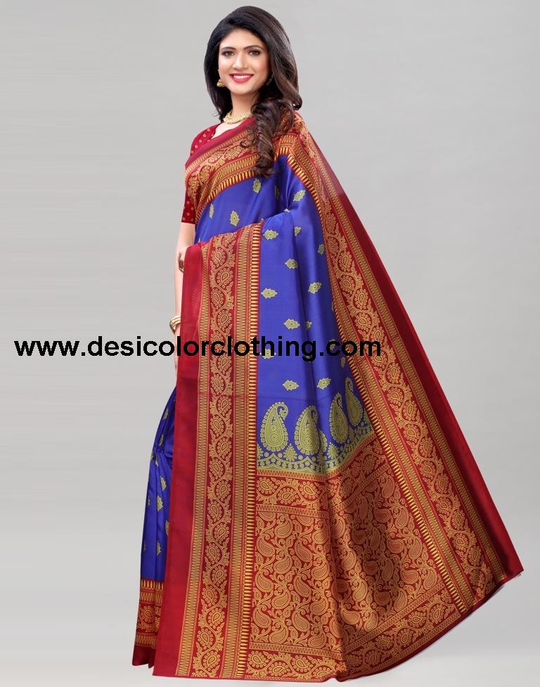 Blue Coloured Poly Silk Printed Partywear saree