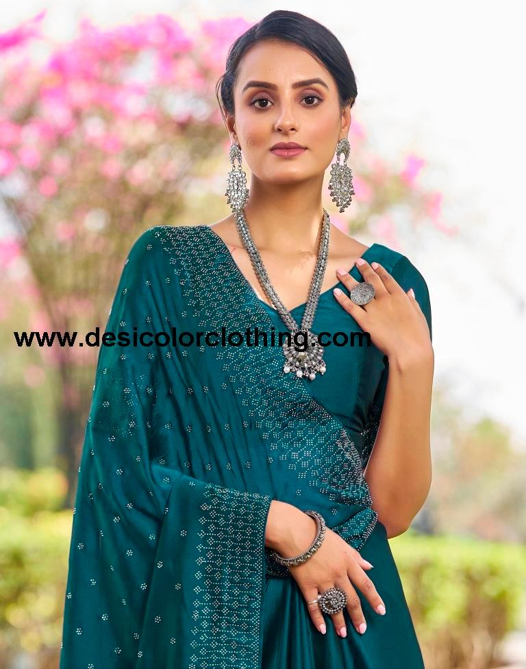 Rama Blue Georgette Plain Saree