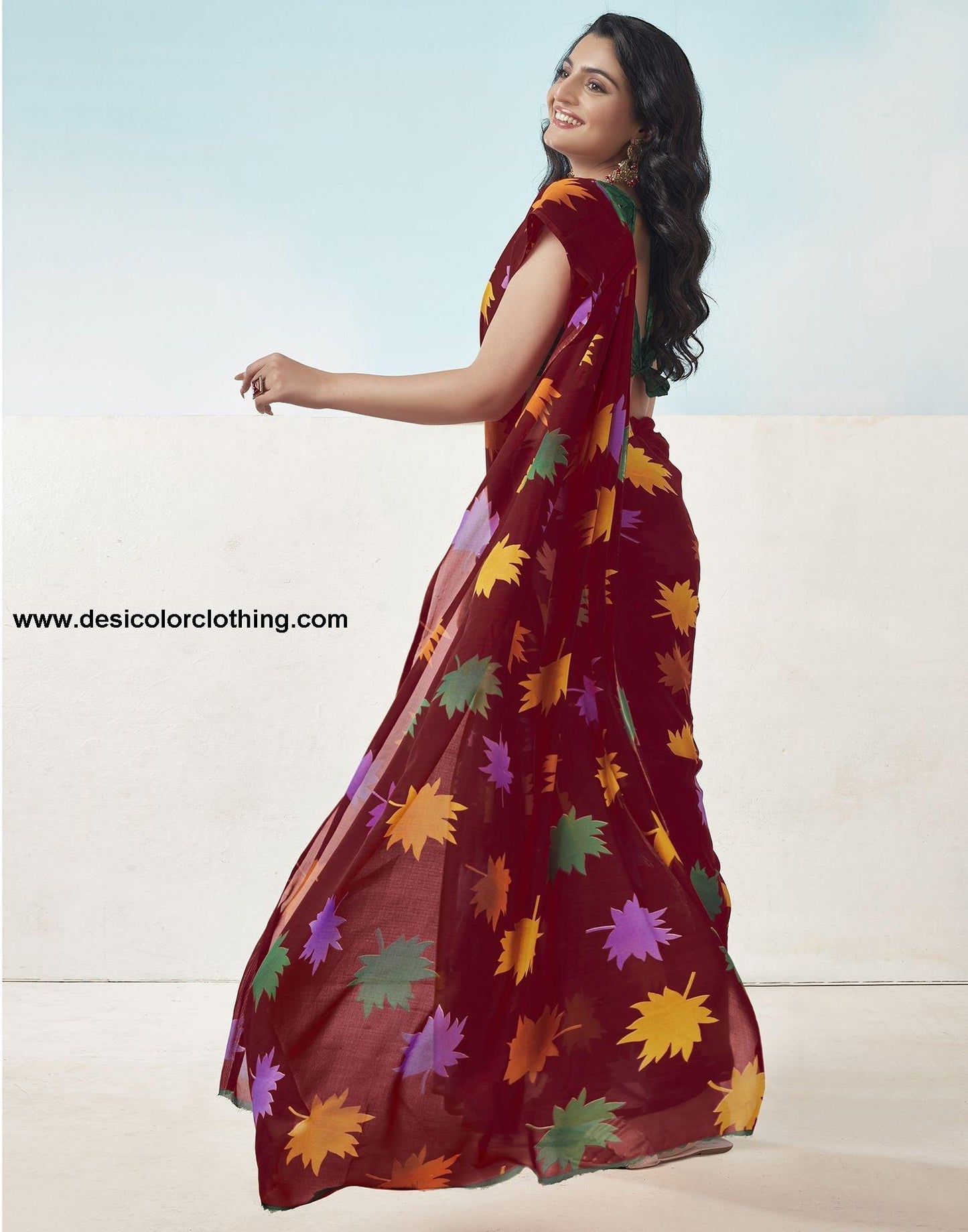Red Printed Georgette Saree