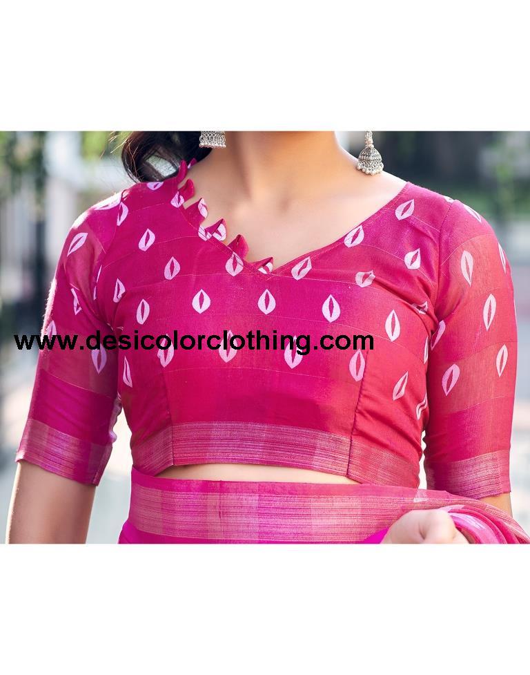 Rani Pink Cotton Printed Saree
