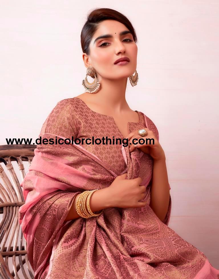 Dusty Pink Silk Plain Saree