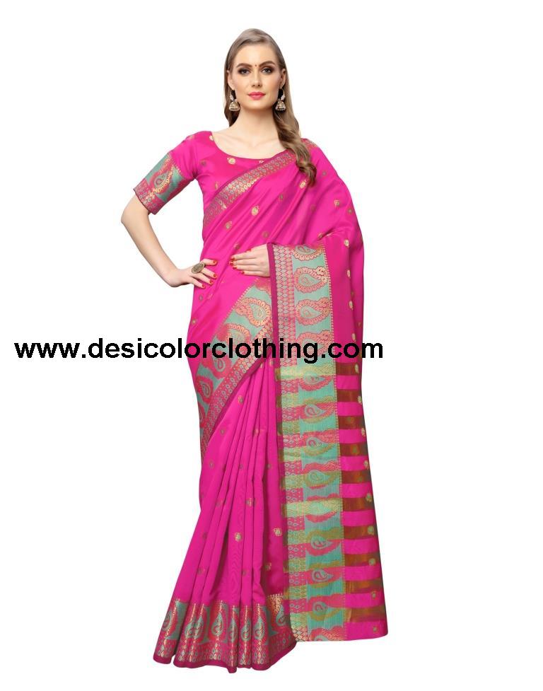 Pink Coloured Poly Silk Jacquard Partywear saree