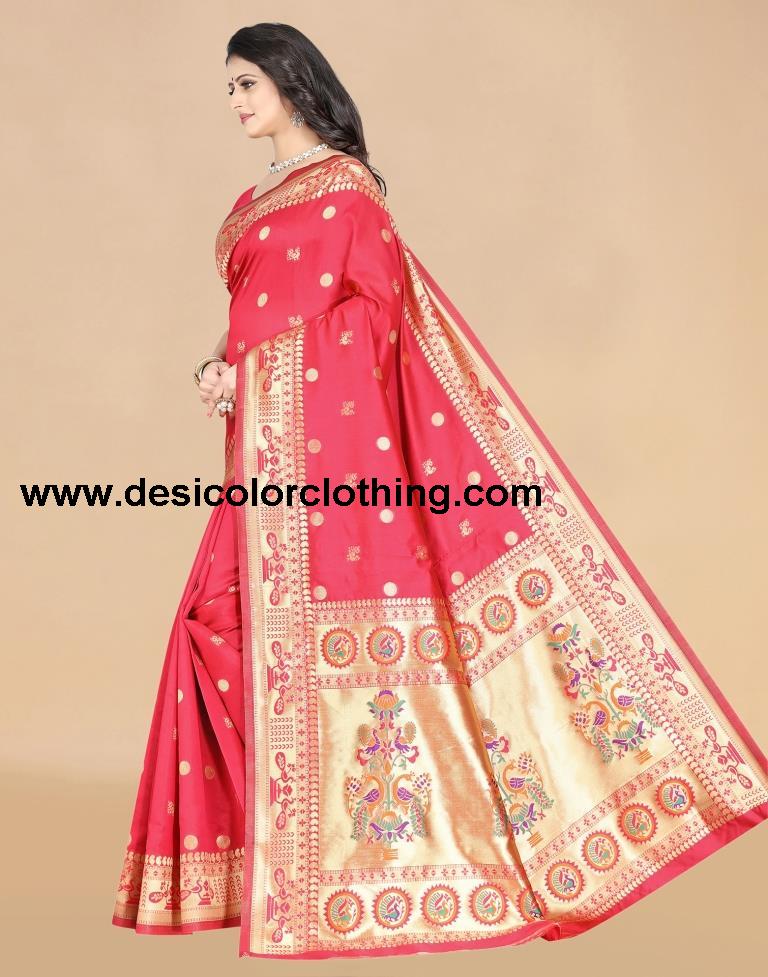 Peach Paithani Silk Saree