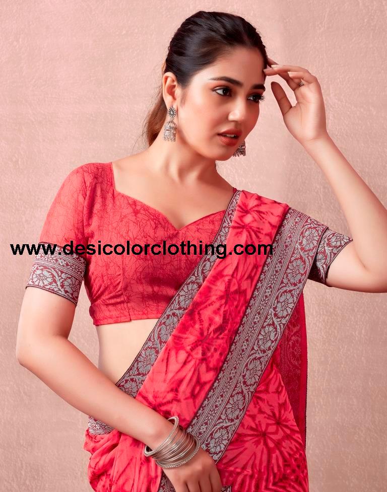 Red Georgette Printed Saree
