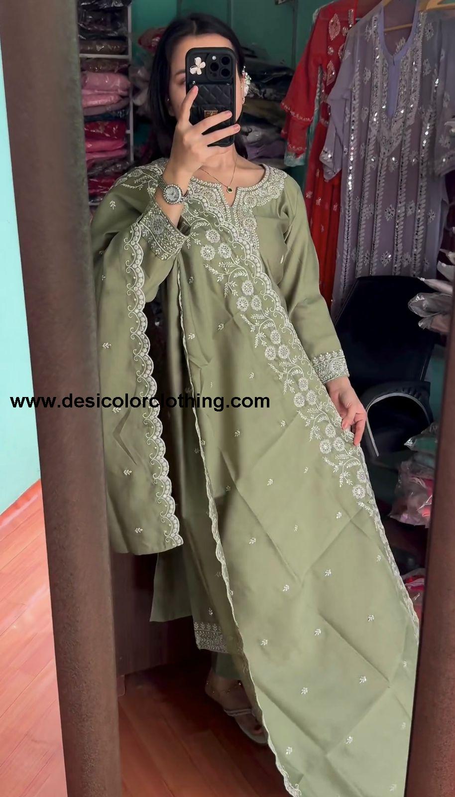 Pure Chinnon With Embroidery Sequence Work Top-Bottom And Dupatta Set Fully Stitched Ready To Wear*