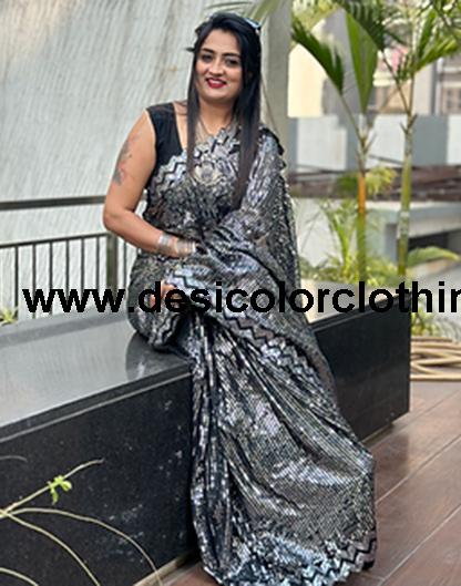 Black Georgette Plain Sarees