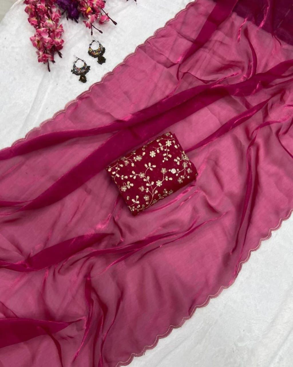 Product Image - Designer Jimichu Soft Saree with Aari Border and Sequins Work
