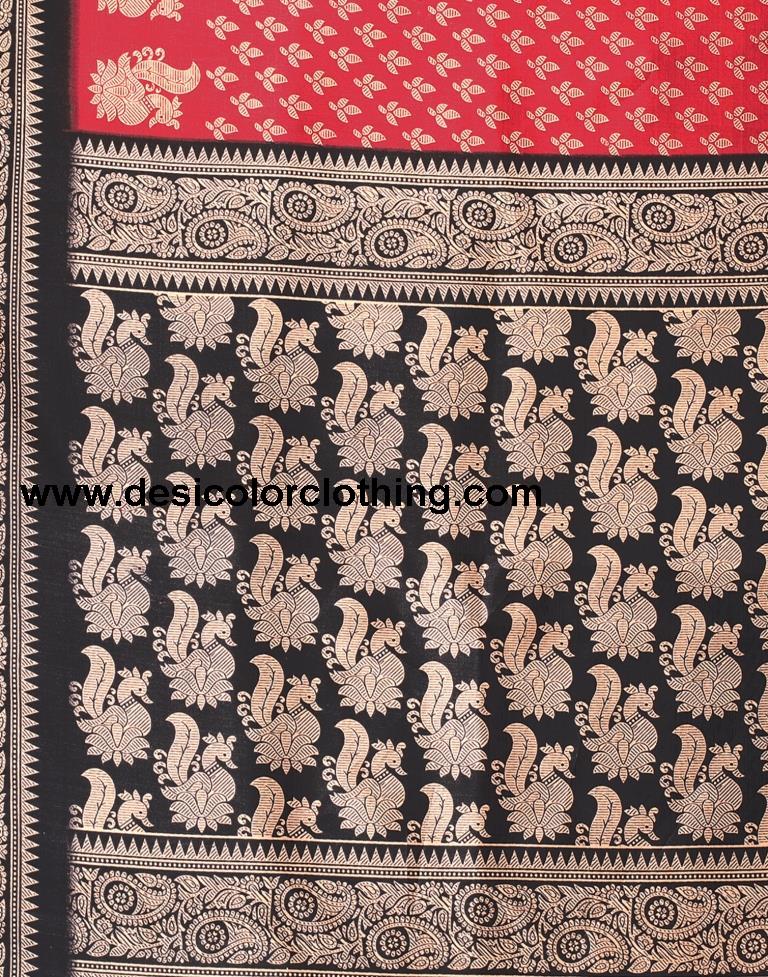 Cherry Red Printed Silk Saree