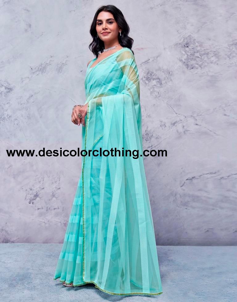 Turquoise Orgenza Plain Saree
