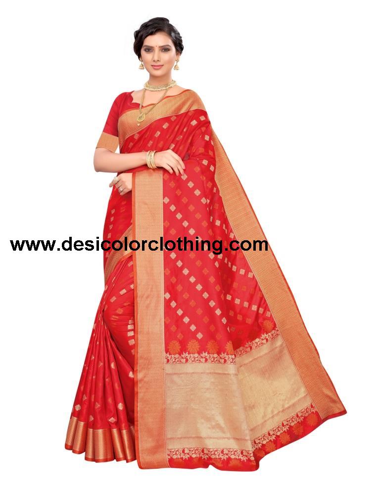 Red Coloured Poly Silk Jacquard Partywear saree