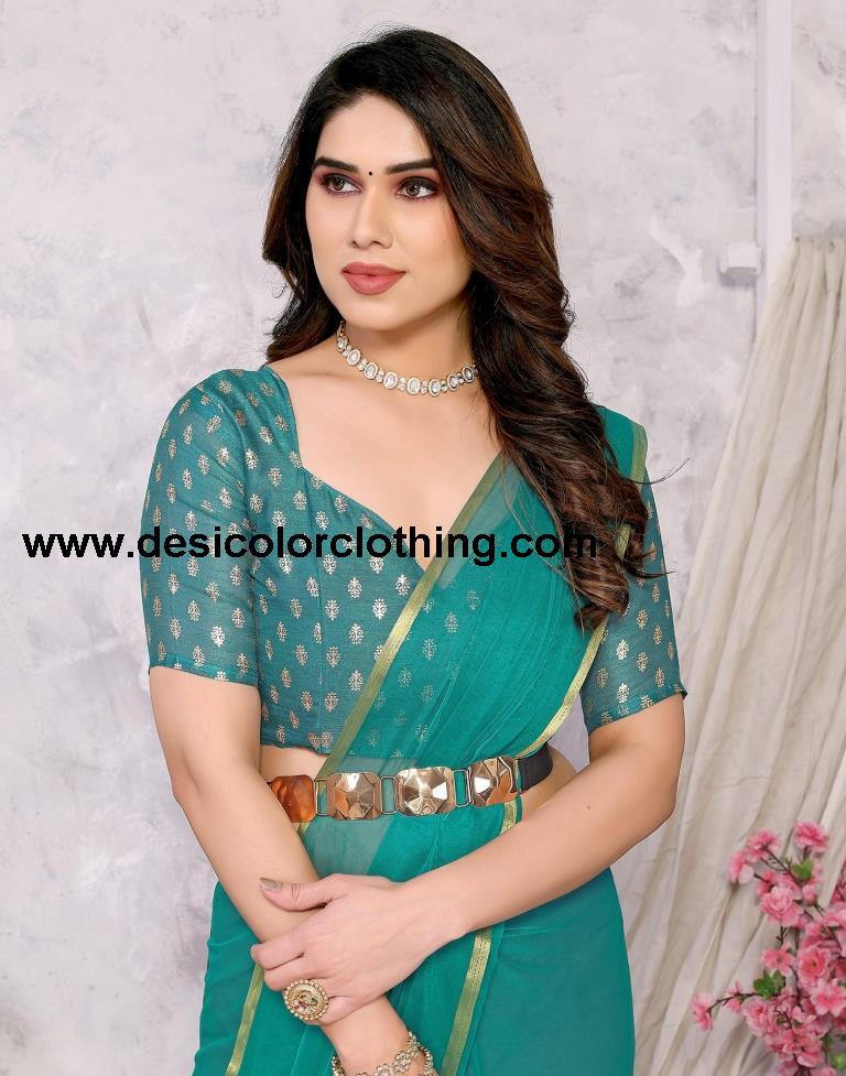 Rama Green Chiffon Plain Saree