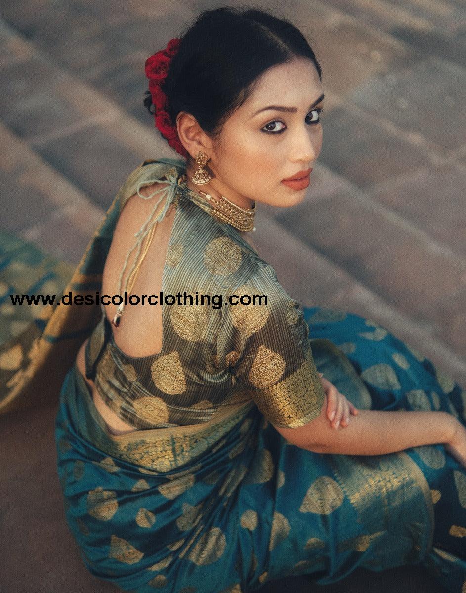 Rama Green Banarasi Silk Saree