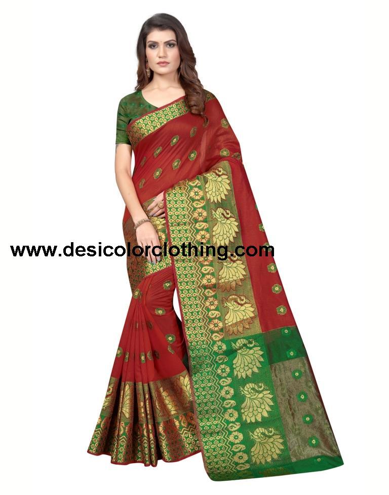 Orange Banarasi Silk Saree