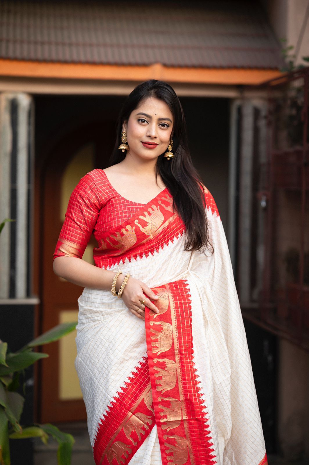 Product Image - ELEPHANTA CHEX: White Edition Designer Saree