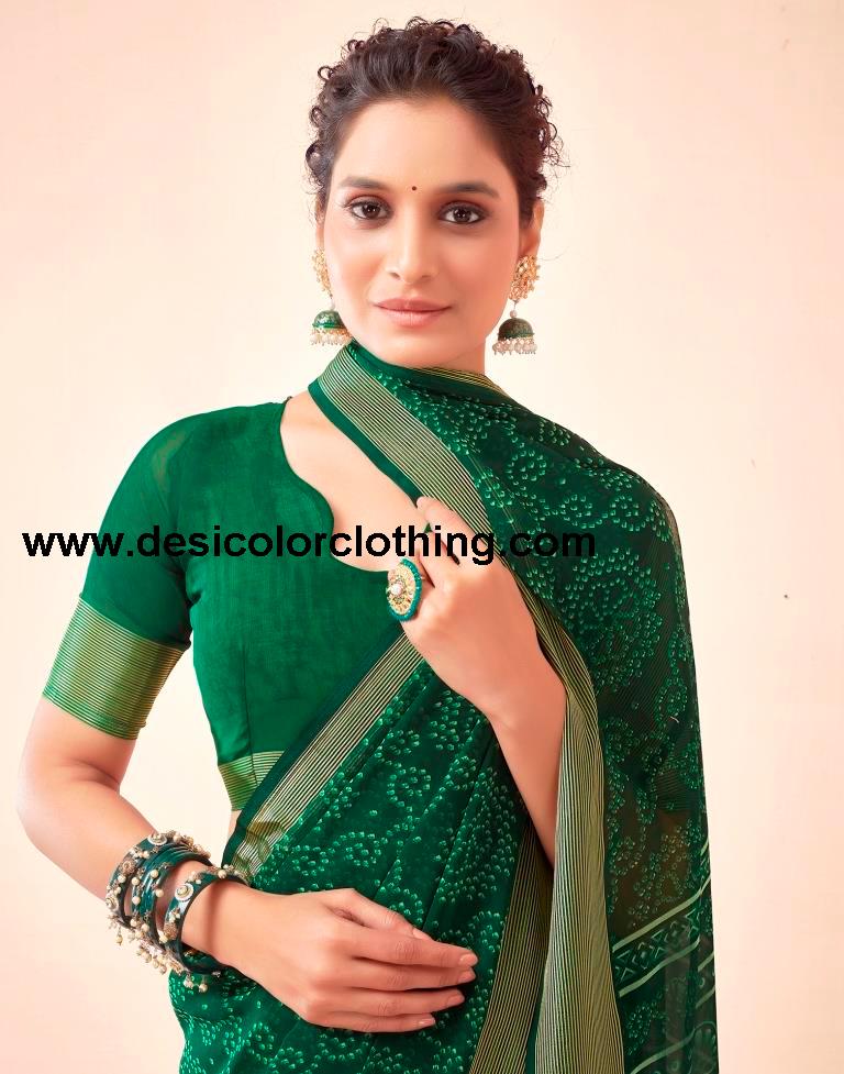 Bottle Green Georgette Bandhani Sarees