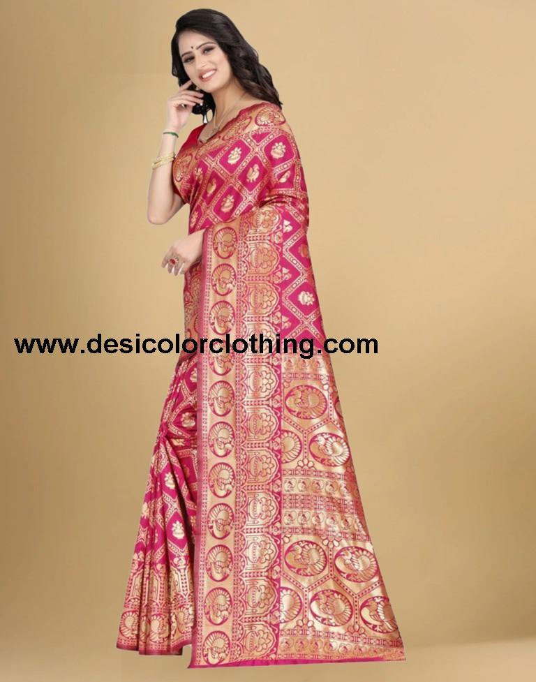 Rani Pink Banarasi Silk Saree