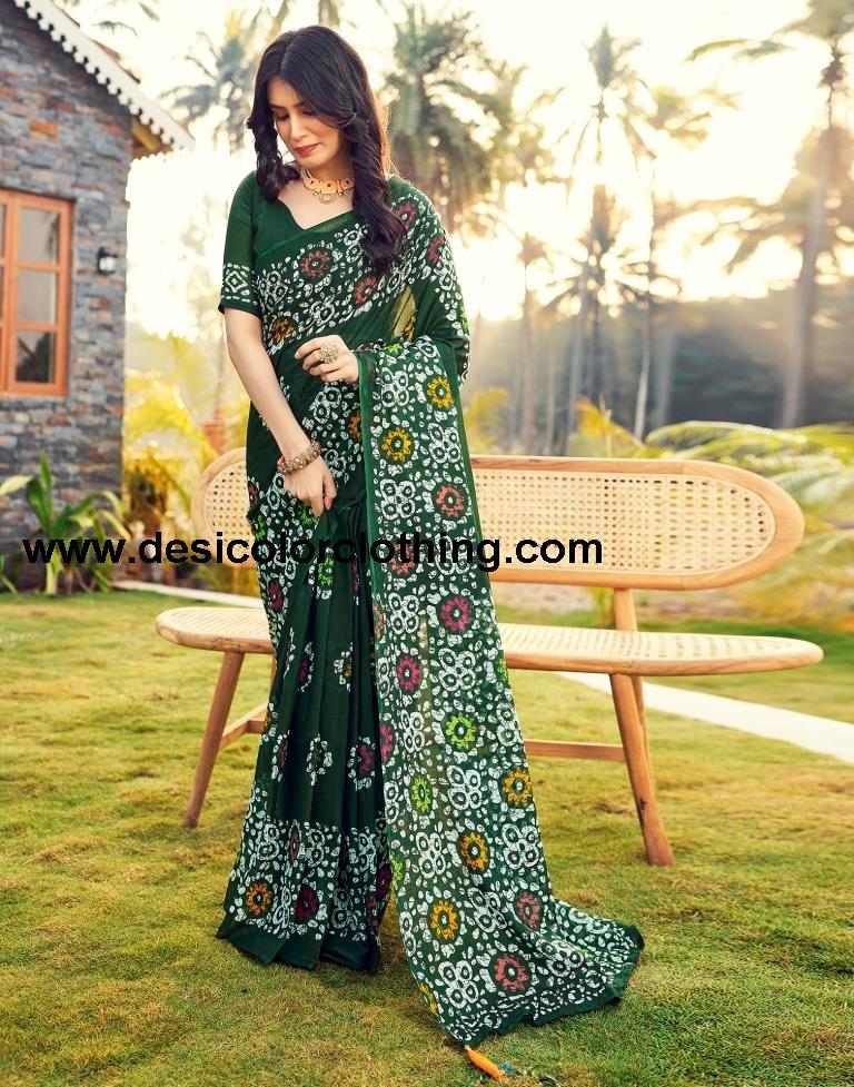 Bottle Green Cotton Printed Ready To Wear