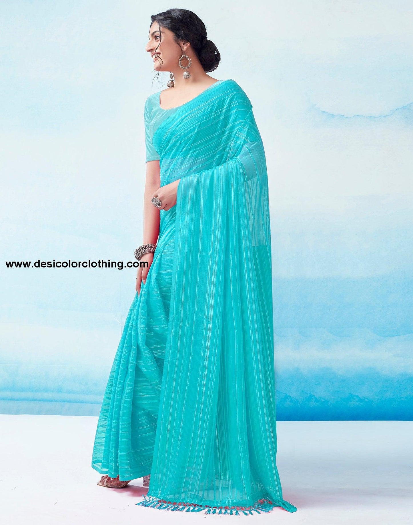 Blue Georgette Plain Saree