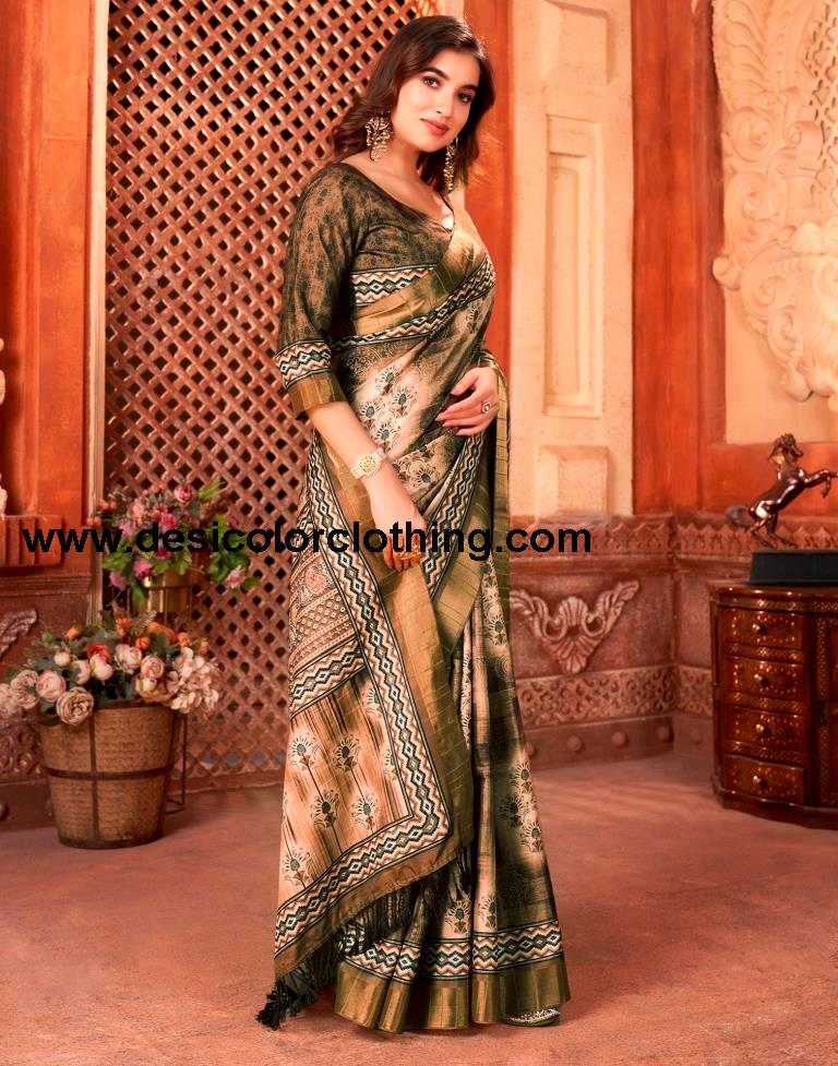 Brown Silk Printed Saree