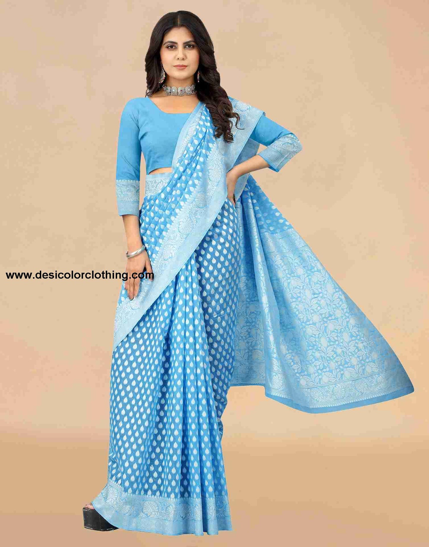 Blue Cotton Plain Saree