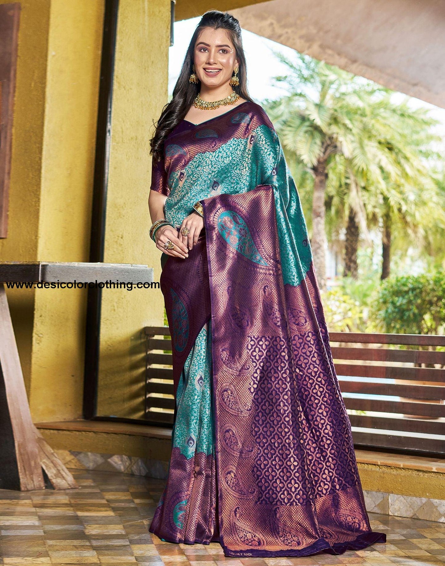 Rama Green Jacquard Silk Saree