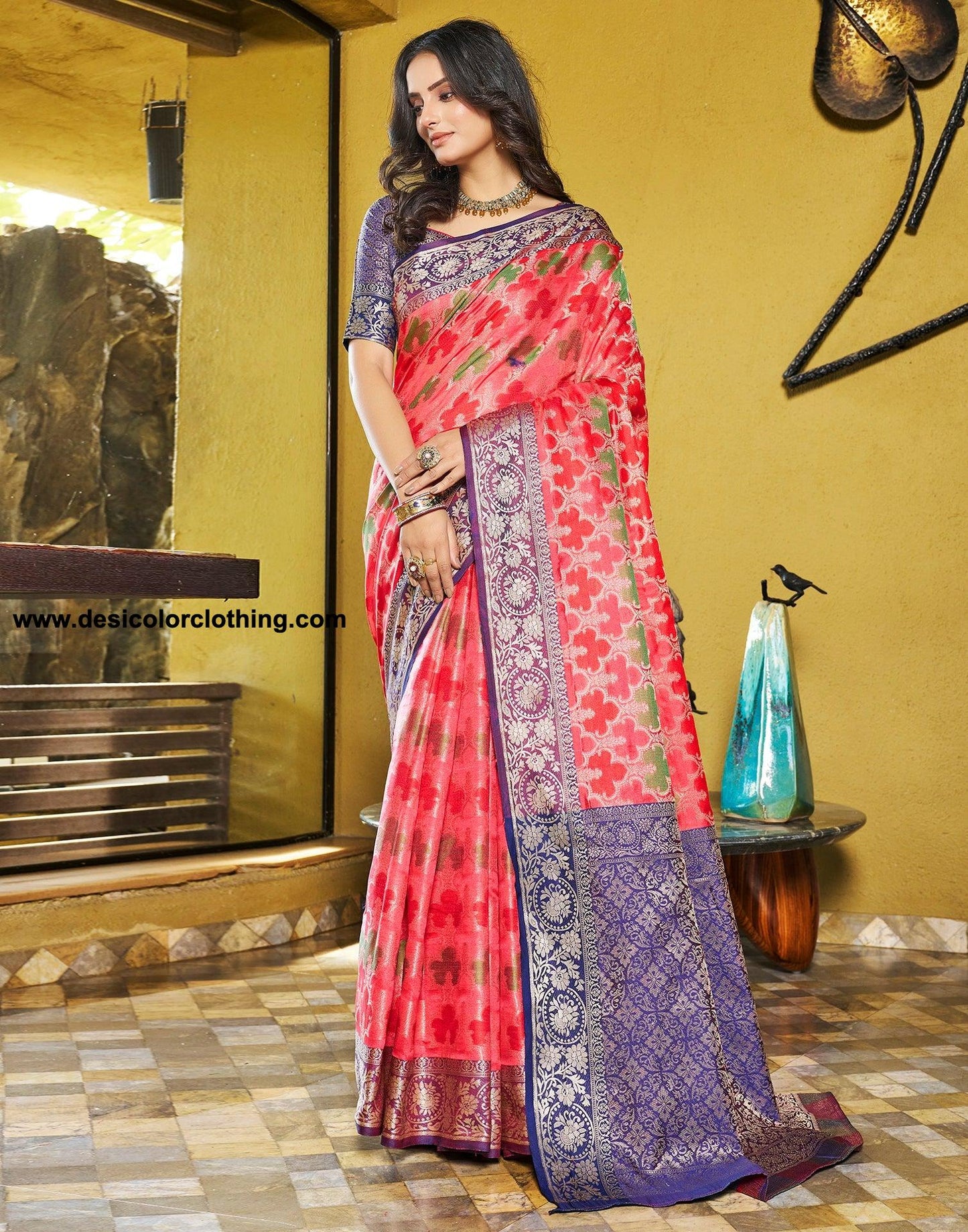 Pink Jacquard Silk Saree