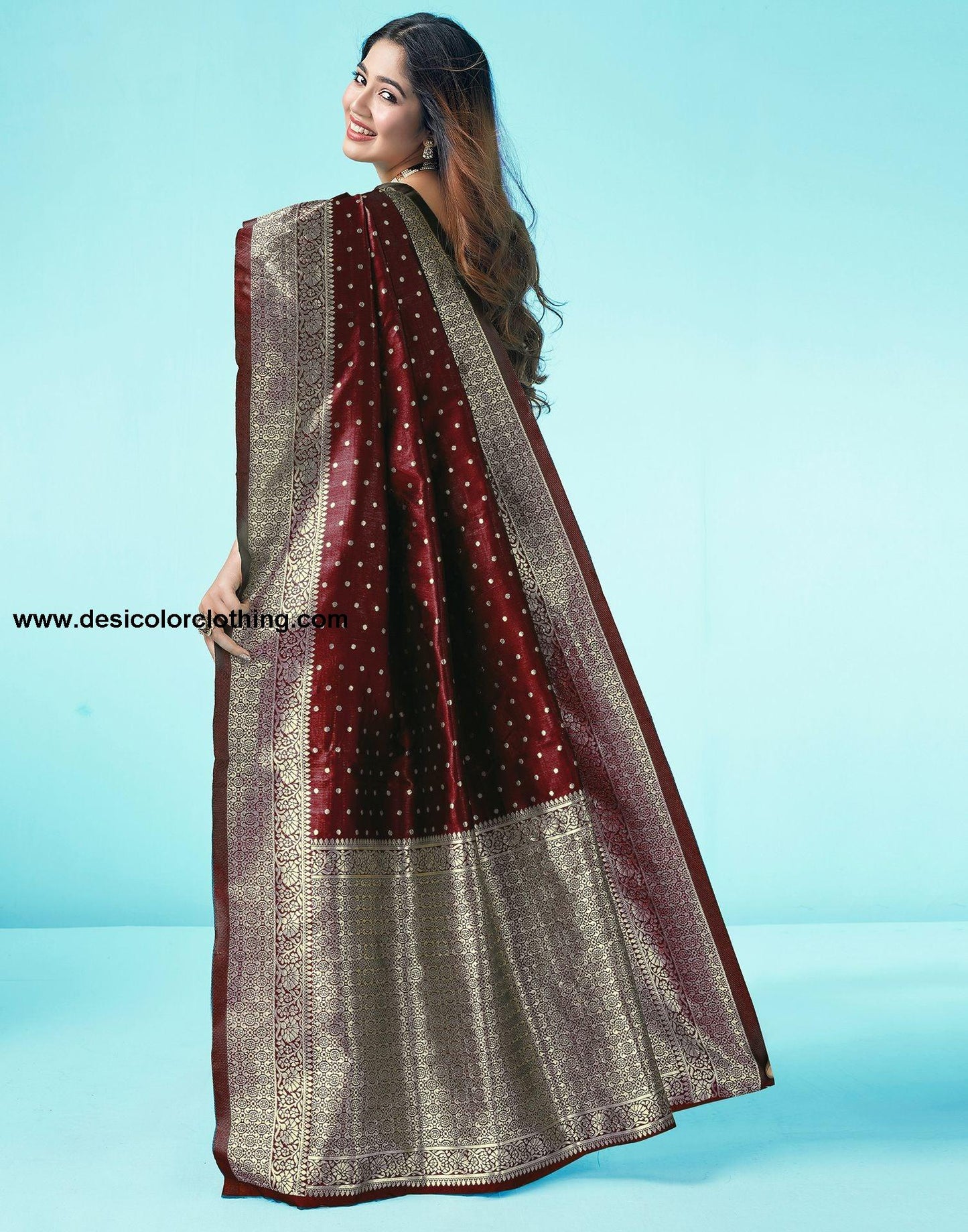 Brown Jacquard Silk Saree