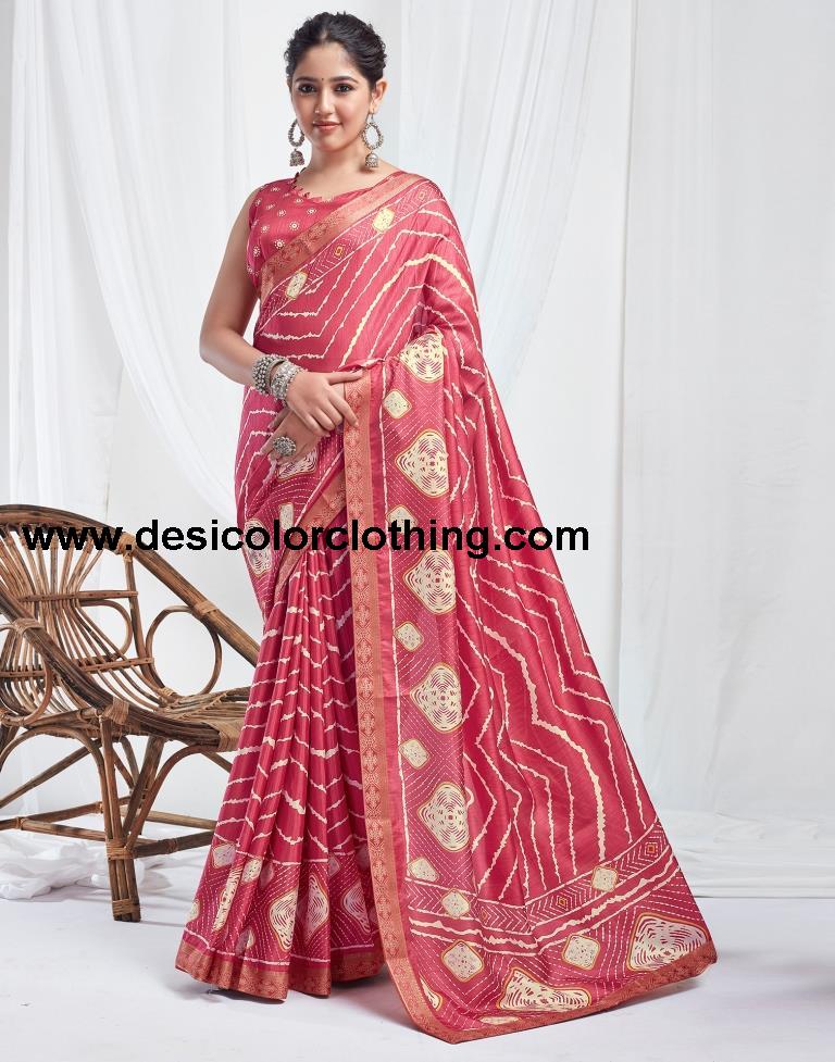 Punch Pink Silk Printed Saree