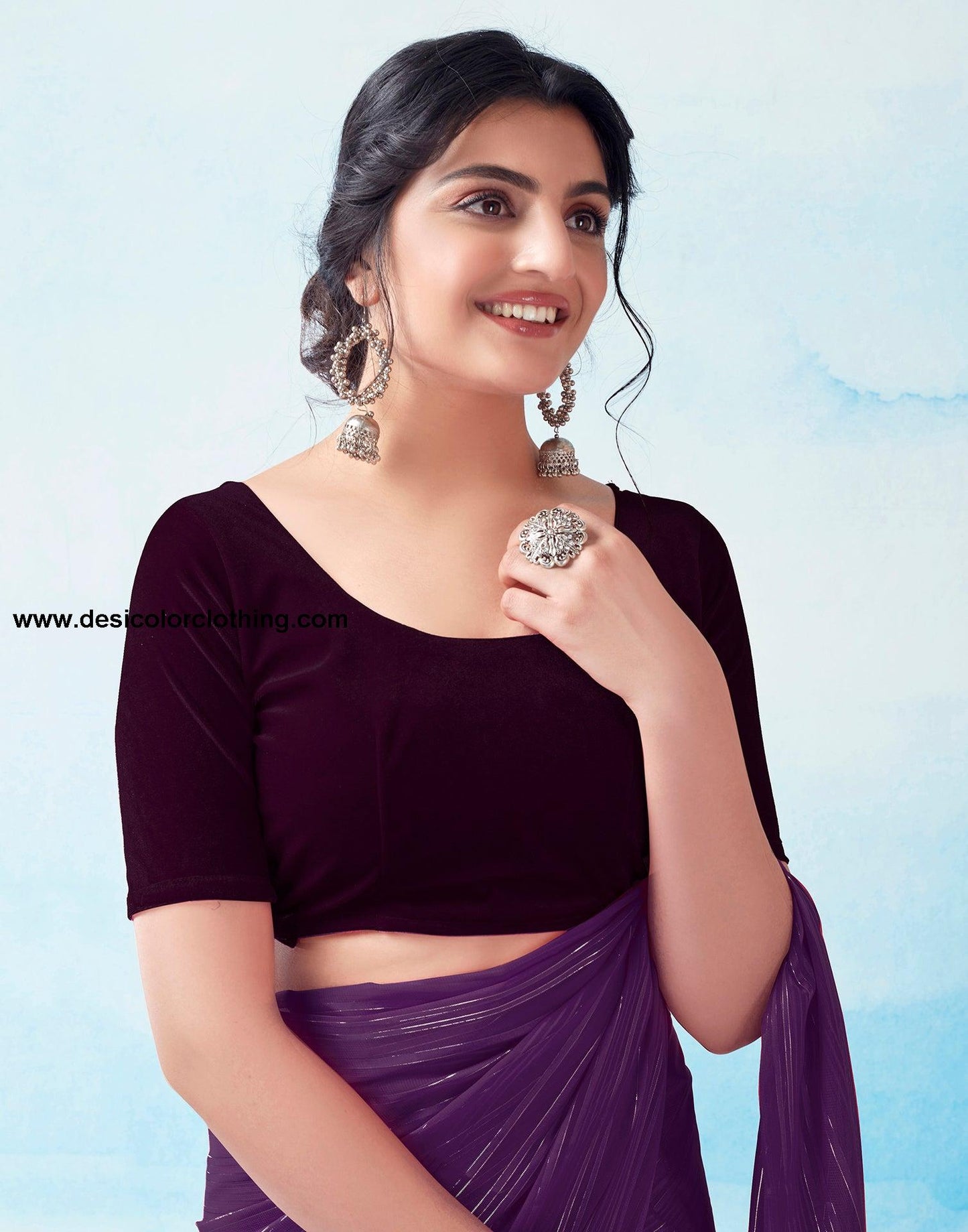 Dark Purple Georgette Plain Saree