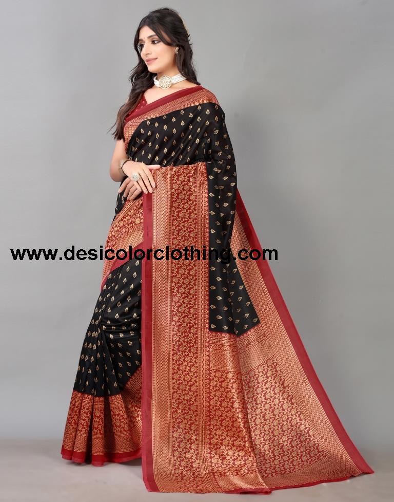 Black Printed Silk Saree