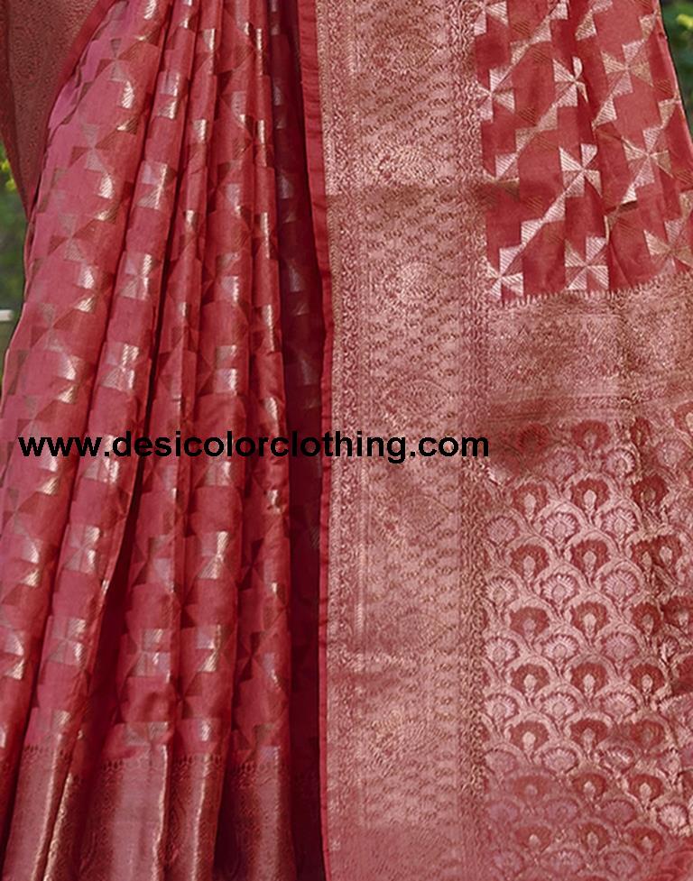 Pink Organza Plain Saree