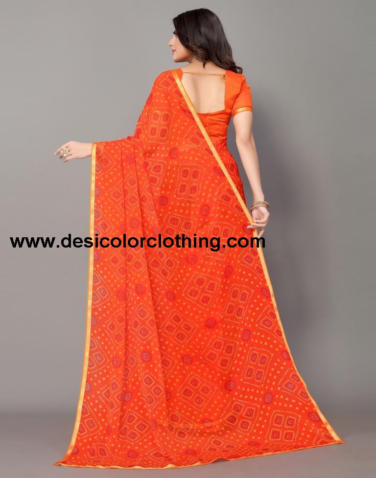 Orange Bandhani Printed Saree