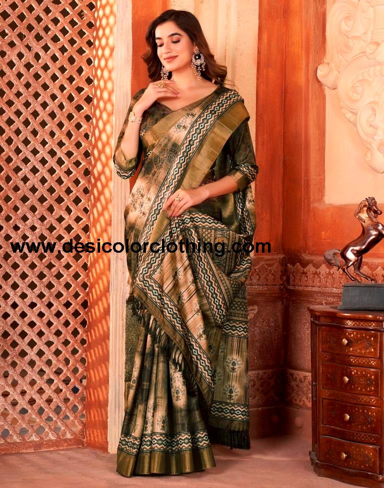 Brown Silk Printed Saree