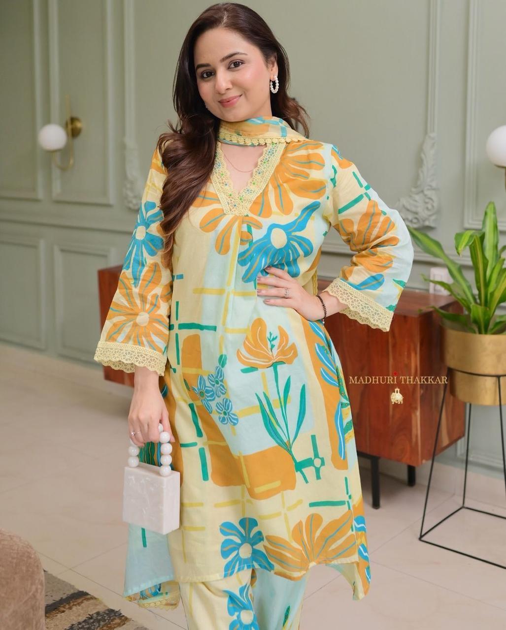 Product Image - Elegant Abstract Floral Suit Set | Designer Georgette Saree | Festive Wear