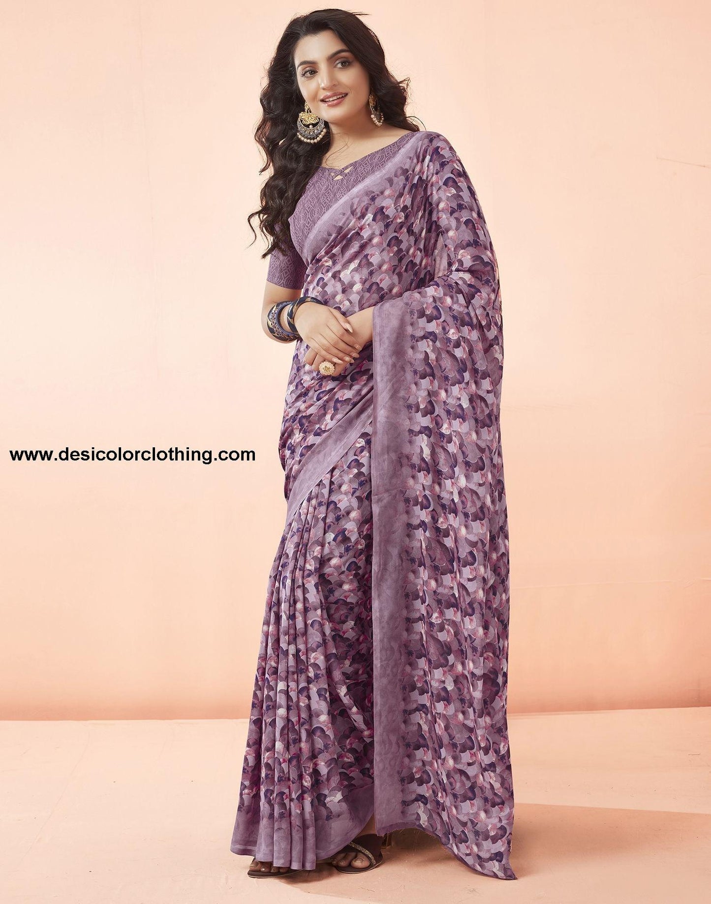 Dusty Pink Printed Georgette Saree