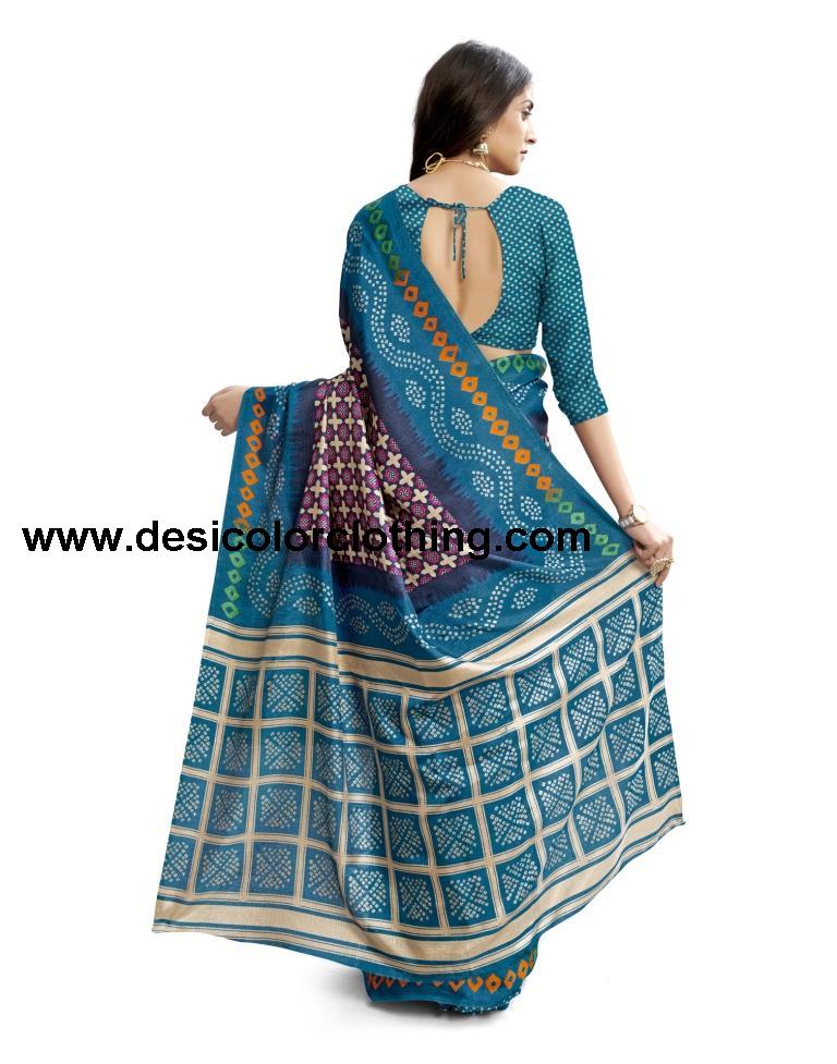 Blue Coloured Poly Silk Printed Casual saree | SLV1735S264