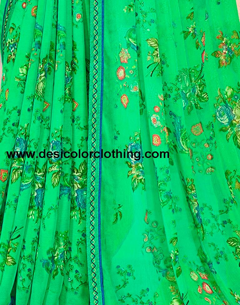 Green Chiffon Printed Saree