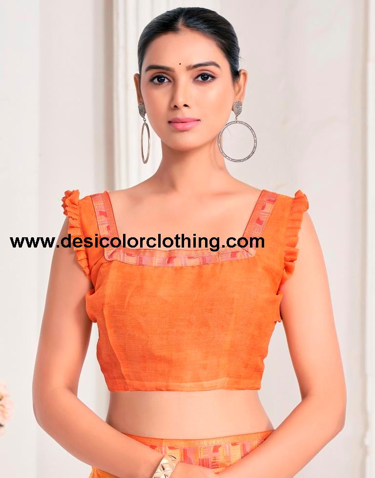 Orange Chiffon Printed Saree